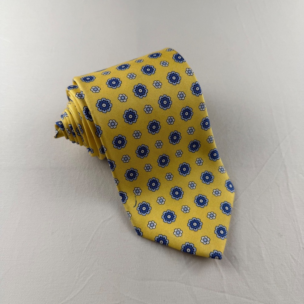 NEW Brooks Brothers 346 Silk Tie Mens Yel/Blu Floral Medallion Geometric AOP